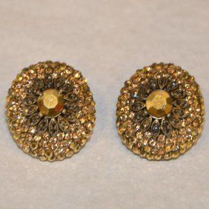 EVENING STATEMENT HOLIDAY JOSE & MARIA BARRERA BROWN GOLD OVAL CRYSTAL EARRINGS